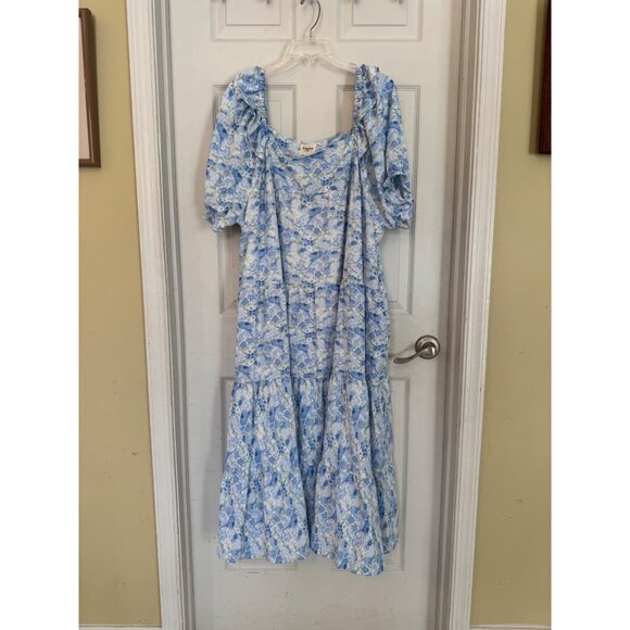 Hayden Square Neck Short Sleeve Blue Floral Dress Size 2XL - Picture 3 of 11